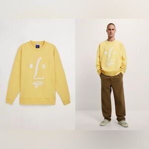 NWT ZARA Face Print Oversized Sweatshirt in Yellow Size Medium